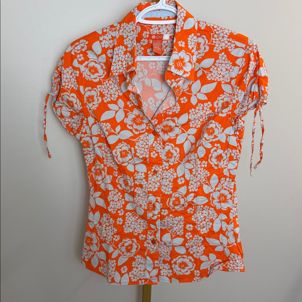 12. SPLIT BLOUSE - LIGHT BLUE + ORANGE - PTP 19